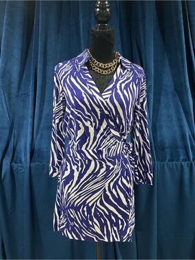 Diane Von Furstenberg Violet and White Zebra-Print Wrap Romper